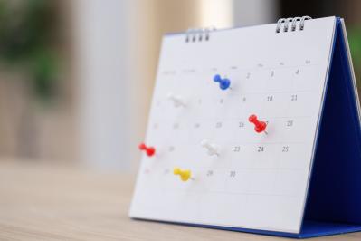 Calendar in office,Business management event,business plan targeted marketing activities, media relations advertising Calender Page With Tacks/Business Concept.